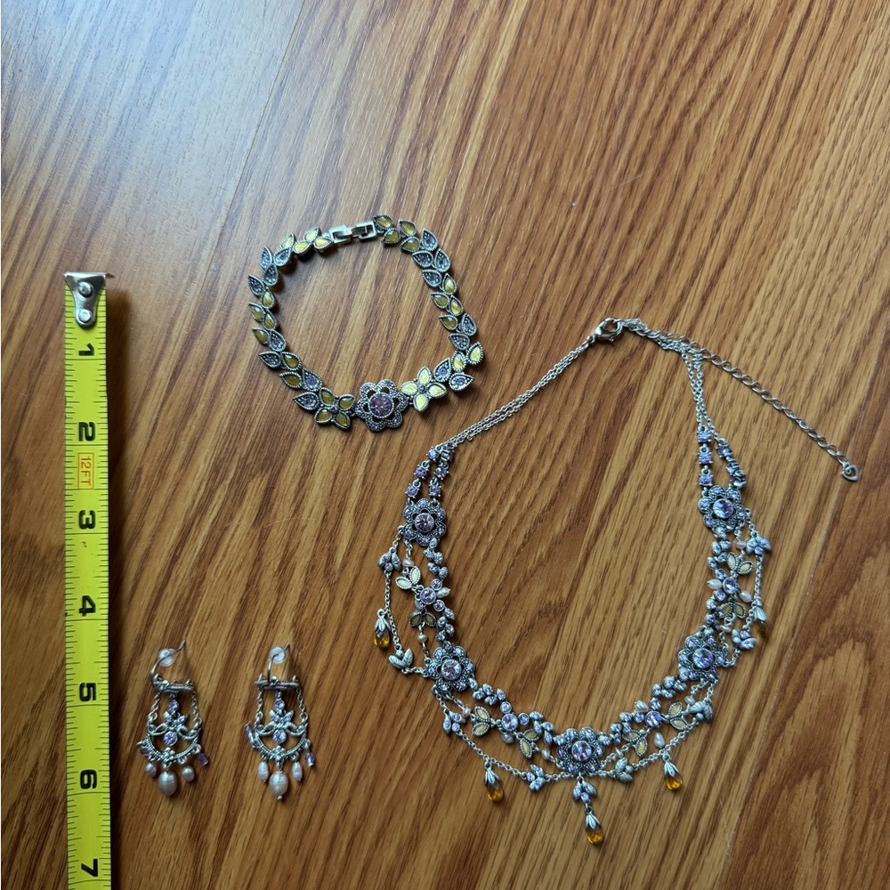 Liz Claiborne Matching Jewelry Set Choker Necklace Earrings Bracelet Silver - Picture 5 of 14